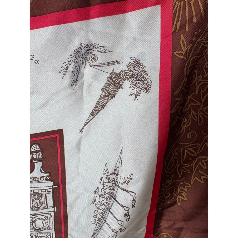 Vintage Brown University Silk Scarf Ivy League Collegiate Crest Brown Red White